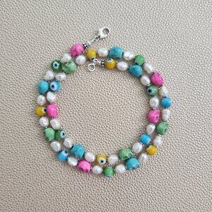 MINI SKULL & EYE BEAD NECKLACE--18"